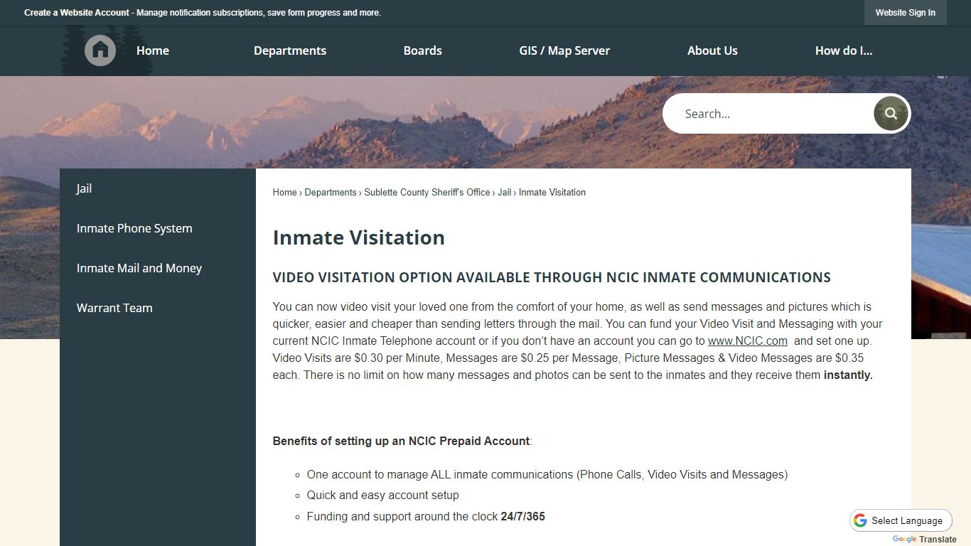 Inmate Visitation | Sublette County - Official Website